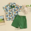 Kleidungssets Kleinkindjungen Osteroutfits Karottendruck Biege Krawatte kurze Ärmeln Hemden Feste Farben Shorts Baby Sommerkleidung