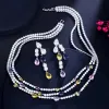 Halsketten Dreigrazes glänzende farbenfrohe kubische Zirkonia 3 Zeilen Multi -Layer -Brauthochzeit Halskette Halskette Ohrringe Schmuck Set für Frauen TZ784