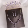 Halsband diezi koreanska eleganta rhinsetonkrona för kvinnor bröllop barock brud blå röd kristall tiaras halsband örhängen smyckesuppsättningar