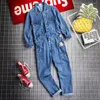 Jeans overalls mannen denim jumpsuits lange mouwen raapje multi pocket katoen losse straat cowboybroek blauwe zwarte broek 240409