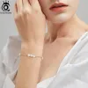 Strands ORSA JEWELS 14K Gold Sterling Silver 3 Pieces Pearl Link Chain Bracelet for Women Adjustable Delicate Vintage Jewelry GPB22