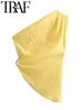 Bluzki damskie 2024 Kobieta żółty fałd asymetryczny top swobodny jedno ramię wąsły rękaw