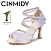 أحذية الرقص Cinmidy Women Latin Mesh Soft Bottom Ballroom High Cheel for Girls Ladies Sandal Women’s Wedder