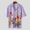 Men's Casual Shirts INCERUN Tops 2024 Korean Style Men Personalized Floral Print Pattern Design Shirt Well Fitting Short Sleeved Blouse