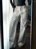 Frauen Jeans schmutzige gefärbte grau -weiße Design Vintage Streetsty
