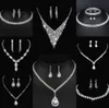 Värdebelt lab diamantsmycken Set Sterling Silver Wedding Halsbandörhängen för kvinnor Bridal Engagement Smyckesgåva 71SU#