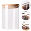 Storage Bottles 2 Pcs Sealed Jar Glass Canisters Pot Container Tea Candy Wood Food