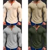 Men's Hoodies 2024 Contrast Color Long Sleeved T-shirt For Henley Neck Breathable Sports Hoodie Waffle Polyester Casual Sleeves