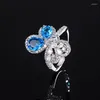 Cluster anneaux Creative Design S925 Sterling Silver Butterfly Full Diamond Blue Zircon Ring Fashion Match pour les bijoux pour femmes