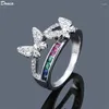 Ringos de cluster Donia jóias anel colorido de moda de borboleta micro zircão inseto oco arco -íris