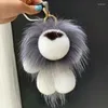 Keychains Luxury Real Rex Fur Lion Pendant Keychain Women Cute Plush Doll Toy Kids Trinkets Bag Car Keyring Ornament Birthday Gift