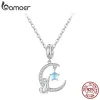 Colliers Bamoer 925 STERLING Silver Moon Cat Pendant Collier Blue Moonstone Necy Neck Chain pour les femmes Girls d'anniversaire Gift Fine Bijoux