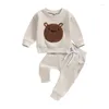 Одежда наборы для малыша Baby Girl Boy Boy Spring Fall Bear Bear Plush Вышивка с печеночной вышивкой с наряд с длинным рукавом с длинным рукавом.