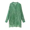 Blouses pour femmes Summer Fashion Green Striped Loose Shirt Vintage V Neck Button Butte bordé Ladies Casual Long Top