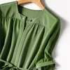 Robes de fête élégant verte A-Line Midi Silk Robe Femmes Côtes courtes Soft Satin Summer Solide Vestidos Z001