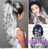 Designer mänskliga peruker hår för kvinnor fashionabla svart silver och grått med en 3D -lutning färg på toppen av huvud perukskyddet som simulerar stora huvuden piaomo stil skönhet