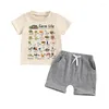 Ensembles de vêtements Petit garçon fille d'été Mignon Animal Imprimé rond cou rond à manches courtes surthes élastiques Shorts bébé