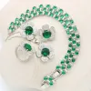 Цветочные цветочные зеленые изумрудные серебряные свадебные ювелирные украшения Серьга для женщин для женского подвесного кольца кольцевой браслет подарочная коробка
