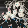 Toys Funny Interactive Cat Toys Kawaii Plush White Tassel Bell Cat Stick Toys for Kitten Playing Teaser Ribbon Wand Toys Cat Supplies