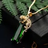 Colliers Vintage sculpture ovale verte Gemone Natural Emerald Pendant Colliers pour femmes 18 carats d'or Diamants Bijoux Gold Bijoux en or