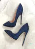 Lady Dark Blue Navy Crystal Pointed Teen High Heel Shoes Pumps Rhinestone Stiletto Heel4163112