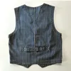 Men's Vests American Casual Retro Denim Blue Vest Washed Cotton Vertical Striped Distressed Buckle Back Gentleman Camisole Vintage