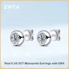 Ewya Real 0,3/0,5 Karat Round Diamond Stud Ohrringe für Frauen S925 Sterling Silver Ohrring Hochzeit Fartfeier Feine Schmuck 240419