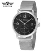 Montre le gagnant de la mode Top Brand minimaliste décontracté horloge mécanique Men Black Mesh Steel Ultra Thin Design Wrist Watch Luxury Relogio