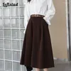 Scherma di vellutoy casual Simple Solid Color Skirt 2024 Spring Corea A-Line Mid-Calf Women High Wiled con cintura