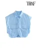 Dames blouses dames mode met zakken bijgesneden shirts sexy mouwloze button-up vrouwelijke blusas chic tops