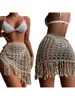 Women s Crochet Beach Cover Up Skirt Sexy Hollow Out Mesh Tassel Knit Wrap Sheer Maxi Sarong Swimwear 240409