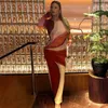 Lässige Kleider Anjamanor sehen durch Mesh Print Dress Fashion 2024 Womans Clothing Bodycon Lange elegante sexy Party-Outfits D96-CZ18
