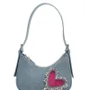 Wallets Retro Fashion Denim Bag Niche Shiny Heart Rhinestone Underarm Bag Women Bag Shoulder Bag Wallet Storage Bag Purses Handbags