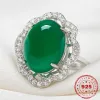 Anéis Hoyon S925 Cor de prata Jade Natural Ring Feminino Natura