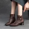 Dress Shoes GKTINOO 2024 Summer Ankle Boots Genuine Leather Women Med High Heel Back Zipper Cutout Breathable Mujer Zapatos