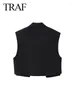 Kvinnors tankar 2024 Summer Fashion Flap V Neck ärmlös enkelknapp Kort toppkontor Casual Suit Vest Y2K