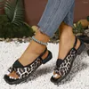 Casual Shoes Womens Sandals Summer Vintage Open Toe Flip Flops Fashion Beach Flat Basic Square Head Leopard Mönster Designer