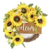 Fiori decorativi girasoli con corona con benvenuto per porta d'ingresso agricolo primaverile artificiale decorazioni per matrimoni da giardino all'aperto