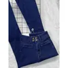 Женские джинсы темно-голубые высокие талисты осенние зимние подковы длинные брюки Слим тонкие повседневные модные ботинки простые
