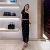 New Sandro Spring/Summer Floral Charm Black S Home Off Shoulder Knitted camisole Tank Top Mid length Skirt Set