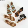 Casual Shoes Fashion Women's Rome Sandals Cross Straps Open Toe Low Heel Flat Comfort Soft Bottom Summer Ladies Sandalias