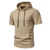 Men's T Shirts Jacquard Small Checkerboard Collar Lace-up Casual Hooded Short-sleeved T-shirt Summer Fashion