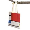 Shoppingväskor piet mondrian geometrisk linje färg block dubbel tryck väska kvinnor shoppare dam canvas tote återanvändbar reseväska