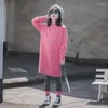 Abito da ragazza vestito da ragazza autunno e peluche invernali addensato 2024 stile casual coreano di felpa con cappuccio per bambini alla moda