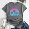 Palm Tree Island Sunset T-shirt Esthetische vrouwen Tropische strandvibes T-shirts Retro Familie Zomervakantie T-shirt Top 240409