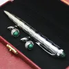 Presente de Natal de Luxúria Pens Conjunto AAA de alta qualidade R Série R CT Metal Ballpond Pen + Bufflinks Men Gem Top Desigh com embalagem de caixa