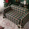 Świąteczne dekorat sofy ręcznik Vintage Red Green Plaid wielofunkcyjny frędzle 3 osobę siedzącą poduszkę 240422