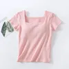 Women's Sleepwear Chest Pad Square Neck Cotton Sleep Shirts For Women Short Sleeve Summer One Piece Pajamas Top Casual Outside Wear T-shirt