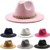 Beralar Kadınlar Geniş Sebir Fedora Şapkaları Altın zincirle Panama Şapkası Caz Caps bayanlar fedoras vintage elbise resmi