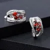 Earrings GEM'S BALLET 1.78Ct Natural Red Garnet Three Stones Clip Earrings For Women 925 Sterling Silver Birthstone Earrings Fine Jewelry